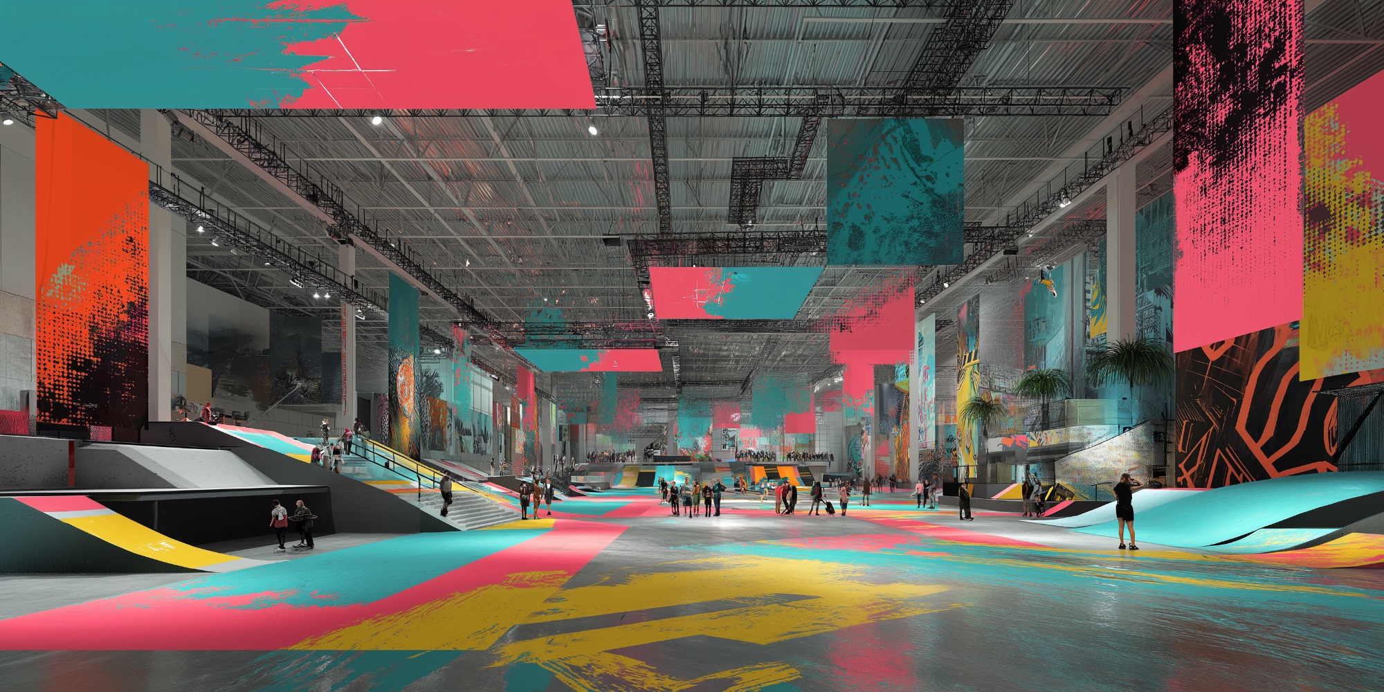 Vibrant Olympic sports playground with Superbloom colors