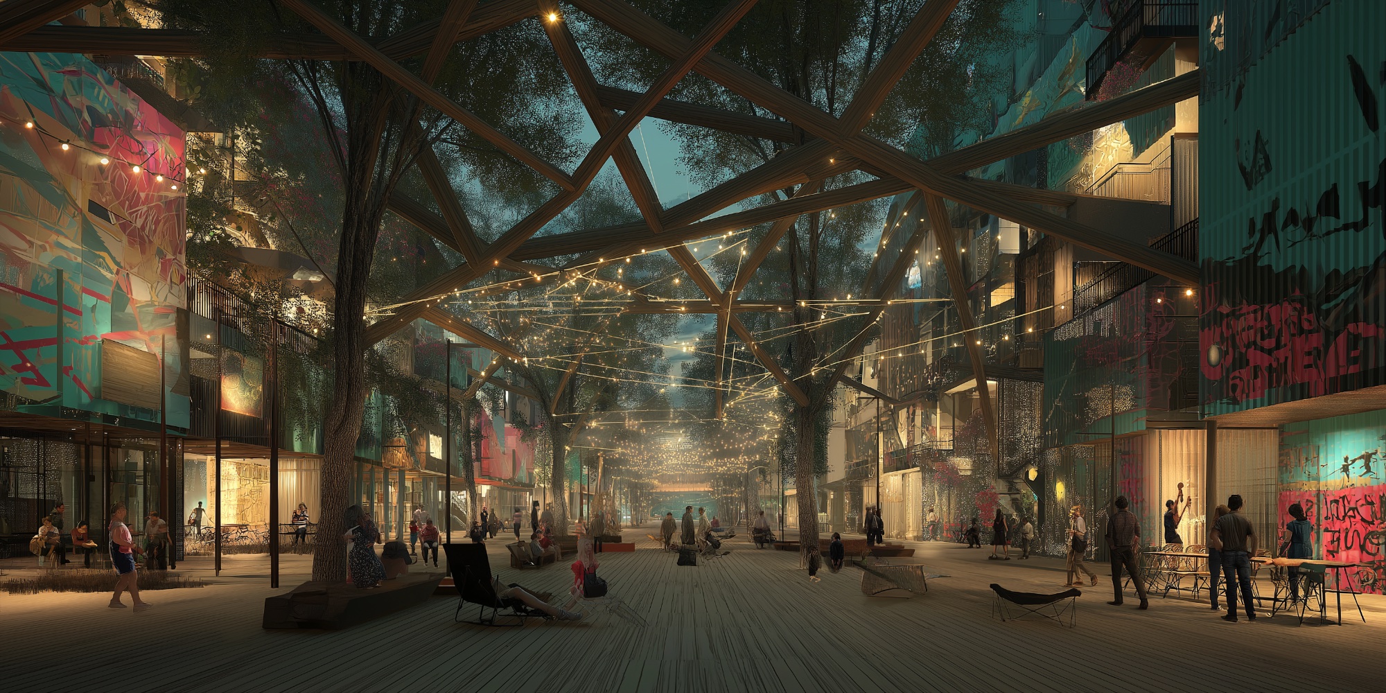 Europaallee transformed into LA boardwalk — evening