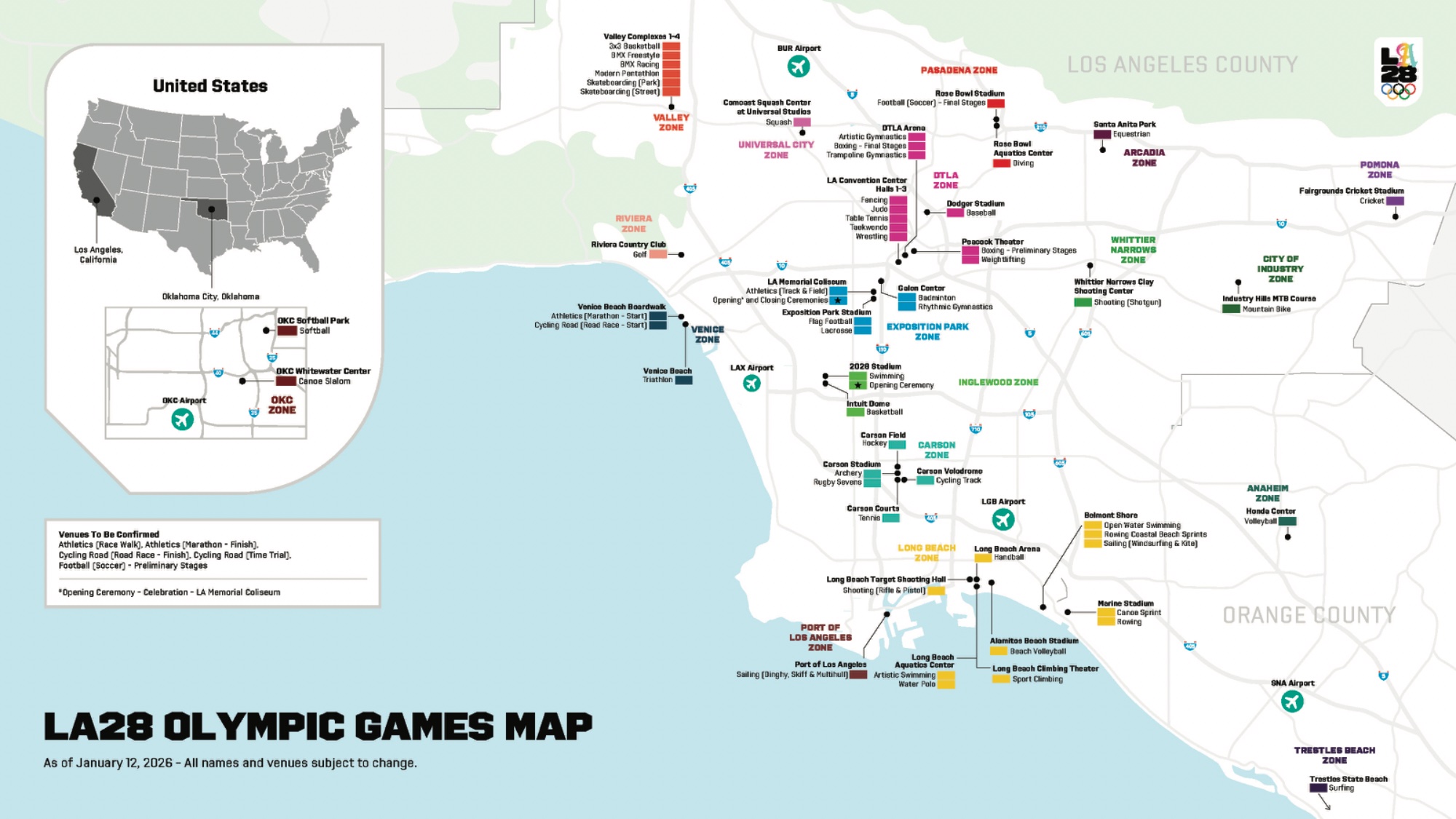 LA28 Olympic Games Map — all venues and competition zones